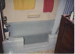 This is a steel tub converted to a walk-in shower in 1995. 10 years later when the shower was no longer needed, it was reversed.